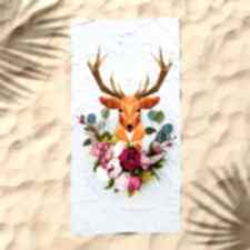 Güllü Geyik Kafası Dijital Baskılı Plaj Havlusu