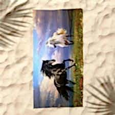 Black and White Atlar Dijital Baskılı Plaj Havlusu